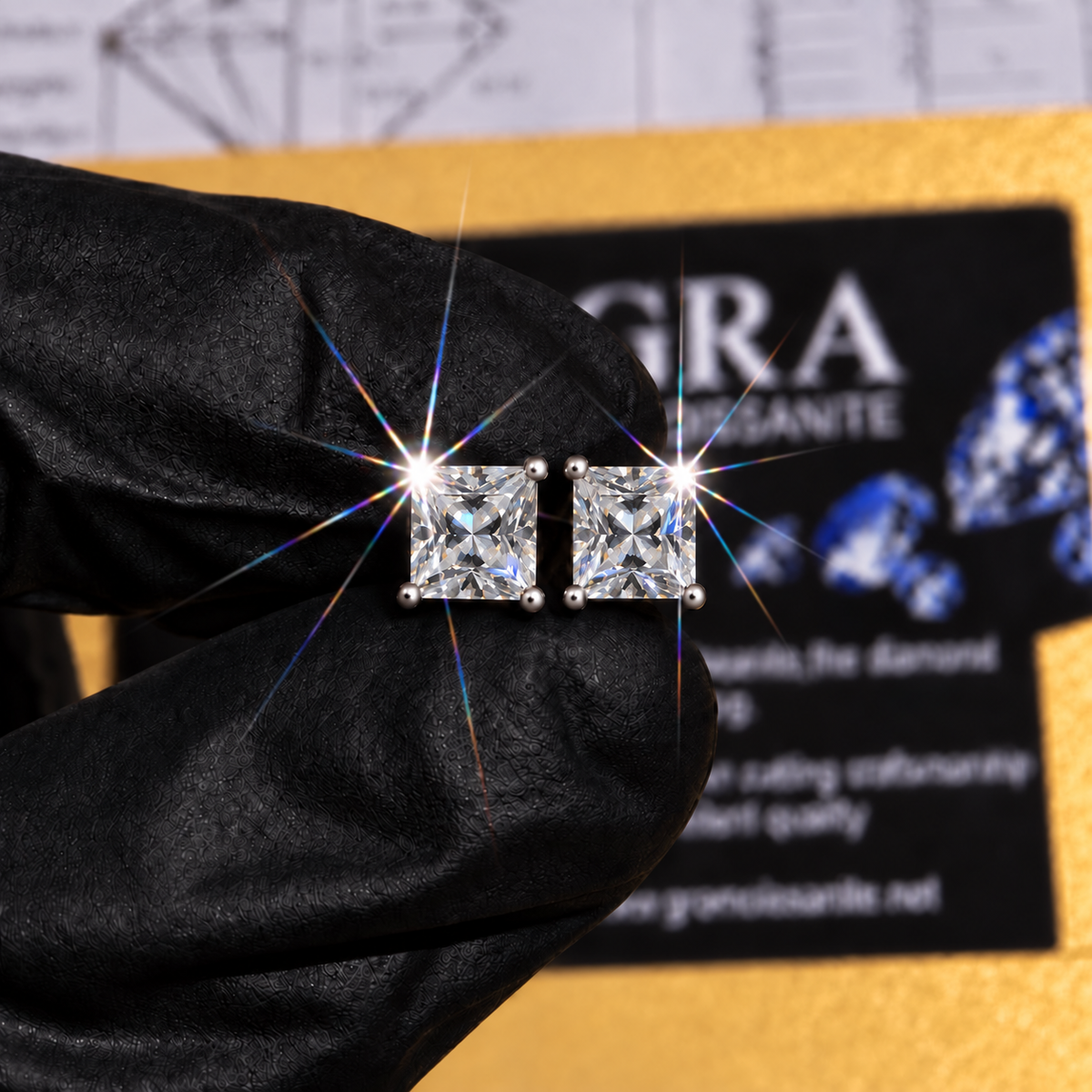 Princess Cut Moissanite Stud Earrings
